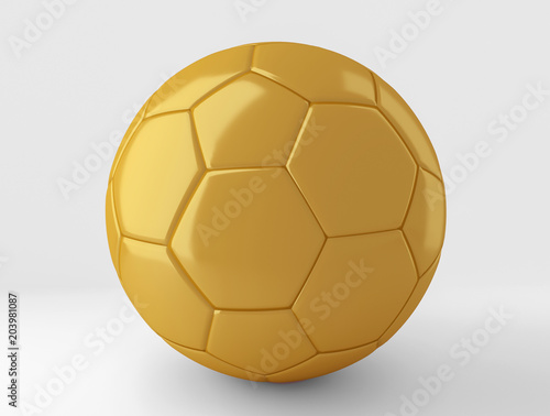 Golden soccer ball on white 3D rendering