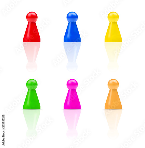 Vector realistic set of colorful board game figures or team members isolated on white background