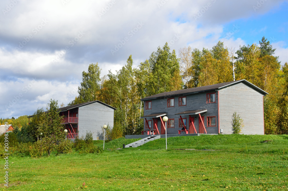 Fototapeta premium Konchezero, Karelia, Russia, village Aleksandrovka on the shore of Pertozero in Karelia