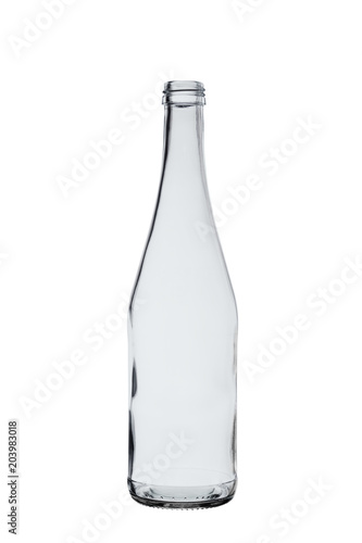 empty glass bottle for drinks without a lid isolated on a white background