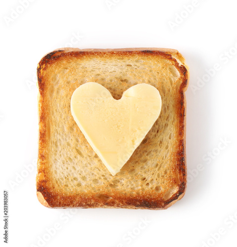 toasted bread with butter on white background