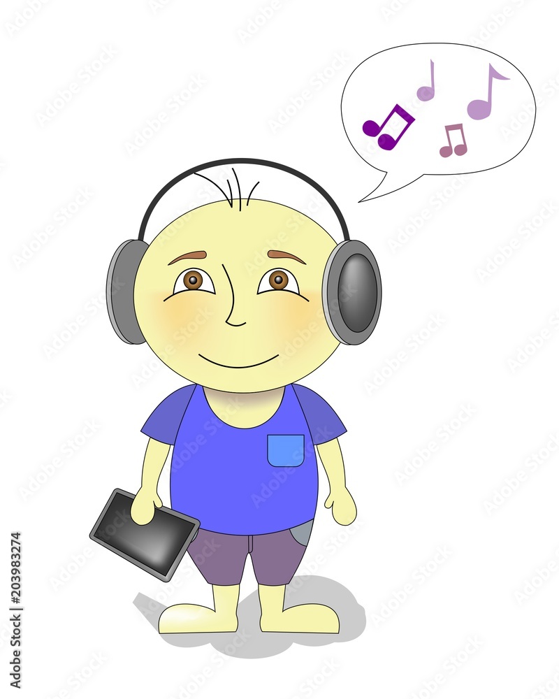 Cartoon character boy listening to music on headphones Stock Illustration |  Adobe Stock