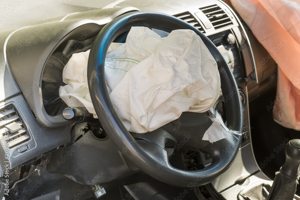 The airbag of the car exploded in a car accident