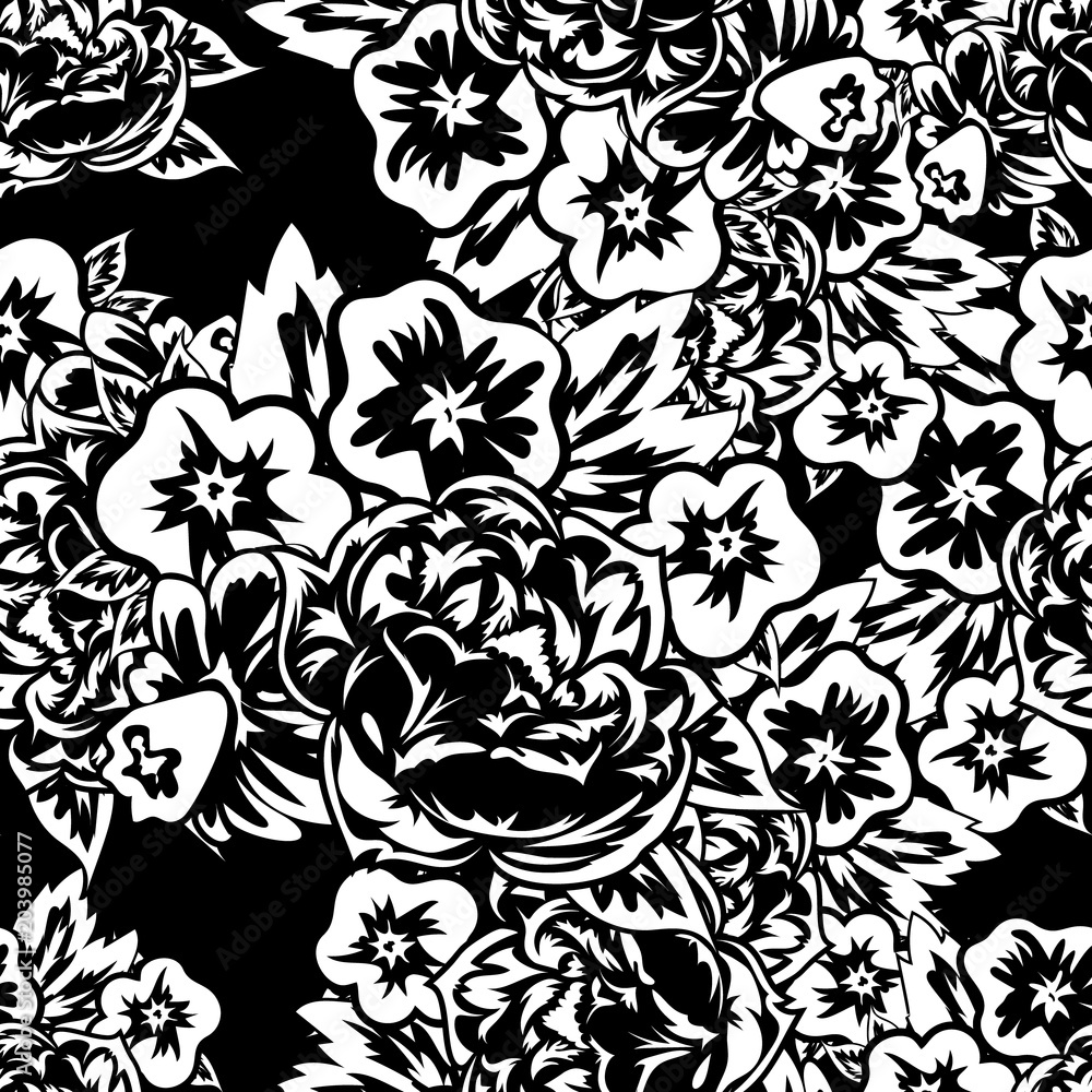 seamless monochrome pattern of flowers for greeting cards, background, price tags seamless monochrome pattern of flowers for greeting cards, background, price tags