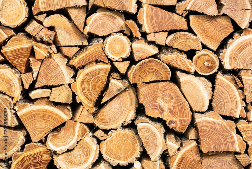 A photo of dry chopped wood, wooden logs for a fire or a fireplace neatly stacked in a pile for the background texture A photo of dry chopped wood, wooden logs for a fire or a fireplace neatly stacked in a pile for the background texture