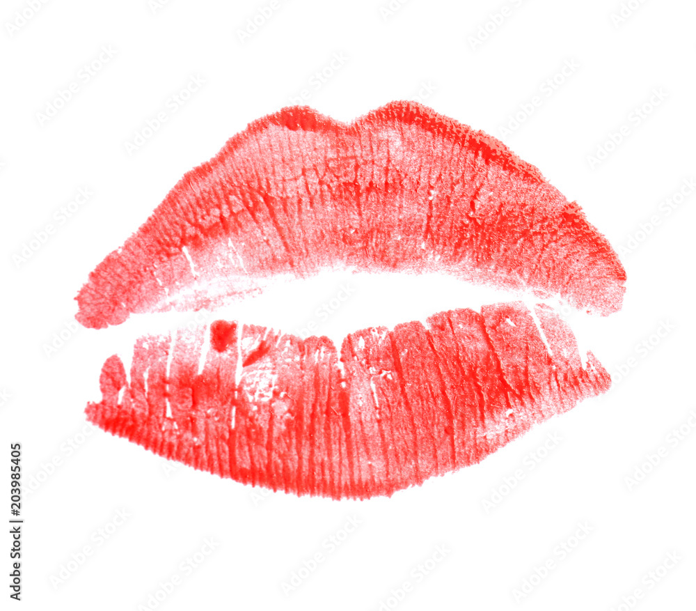 Lipstick kiss mark, isolated on white