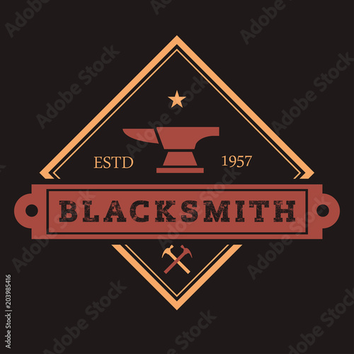 Blacksmith smith union shoer anvil logo set. Smith allince logos. Heavy industry.