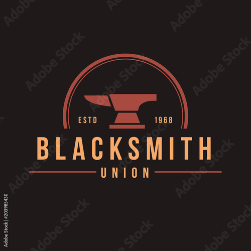 Blacksmith smith union shoer anvil logo set. Smith allince logos. Heavy industry. photo