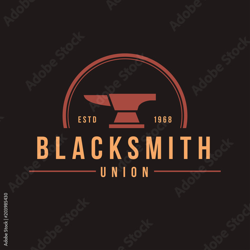 Blacksmith smith union shoer anvil logo set. Smith allince logos. Heavy industry.
