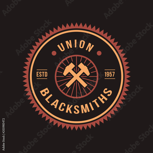 Blacksmith smith union shoer anvil logo set. Smith allince logos. Heavy industry.