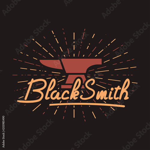 Blacksmith smith union shoer anvil logo set. Smith allince logos. Heavy industry.