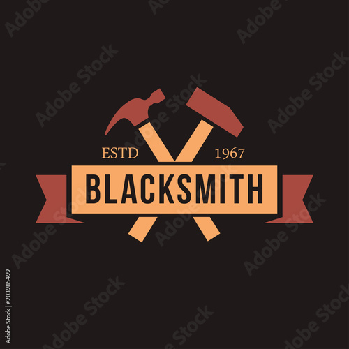 Blacksmith smith union shoer anvil logo set. Smith allince logos. Heavy industry.