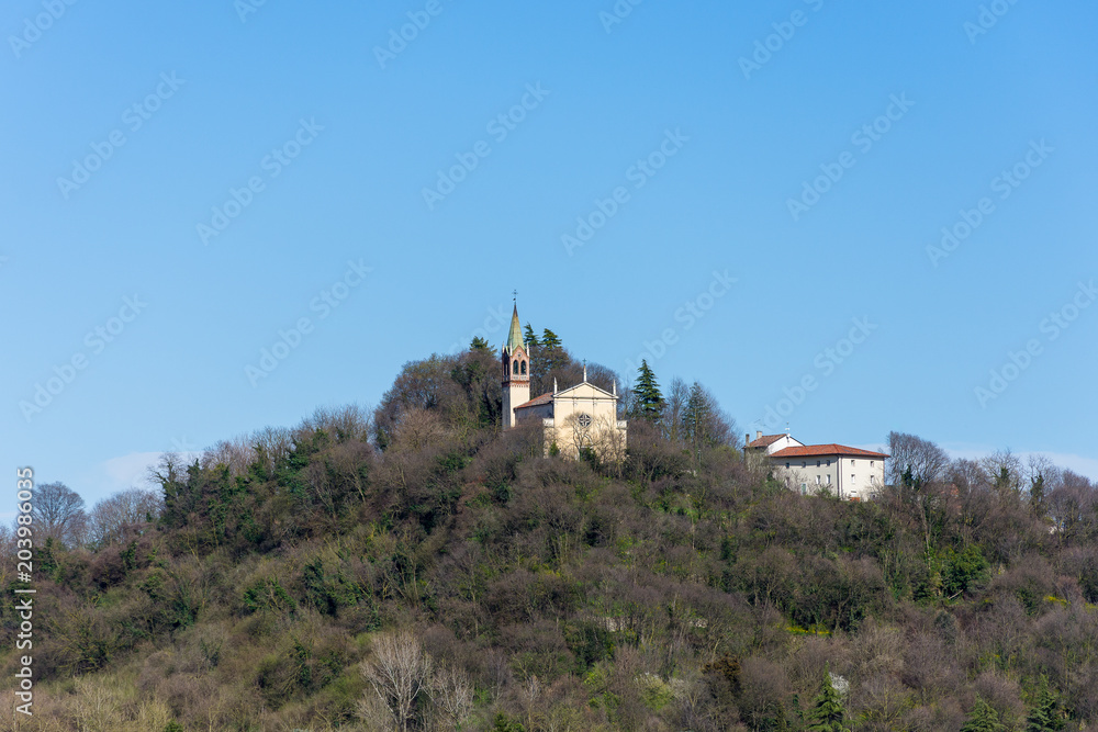 Church in the trees on the hill in Altavilla Vicentina