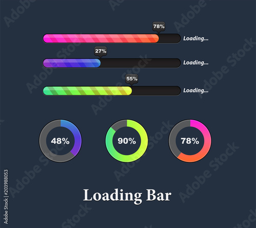 Glowing Colorful Loaders and progress bar set