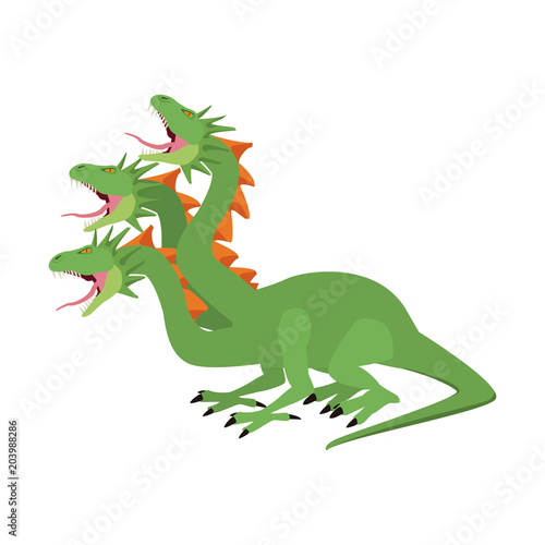 Three heads dragon fantastic creature cartoon vector illustration graphic design