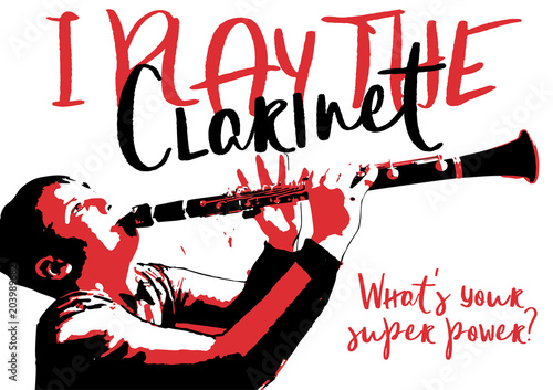 Foto The boy playing clarinet poster