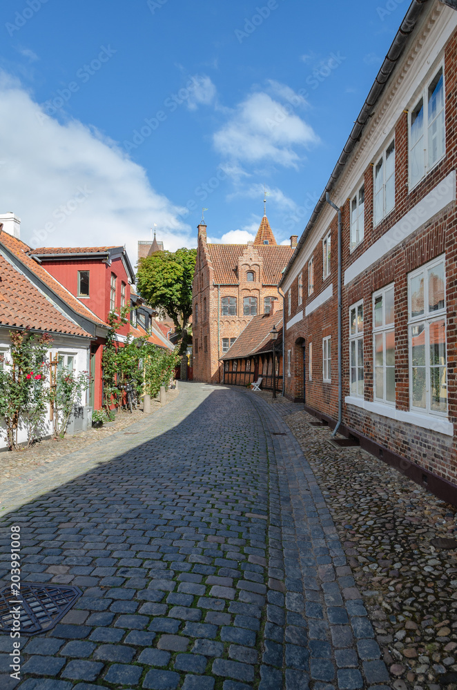 Narrow Street In Old Historical Town Of Ribe In Denmark Narrow Street In Old Historical Town Of Ribe In Denmark