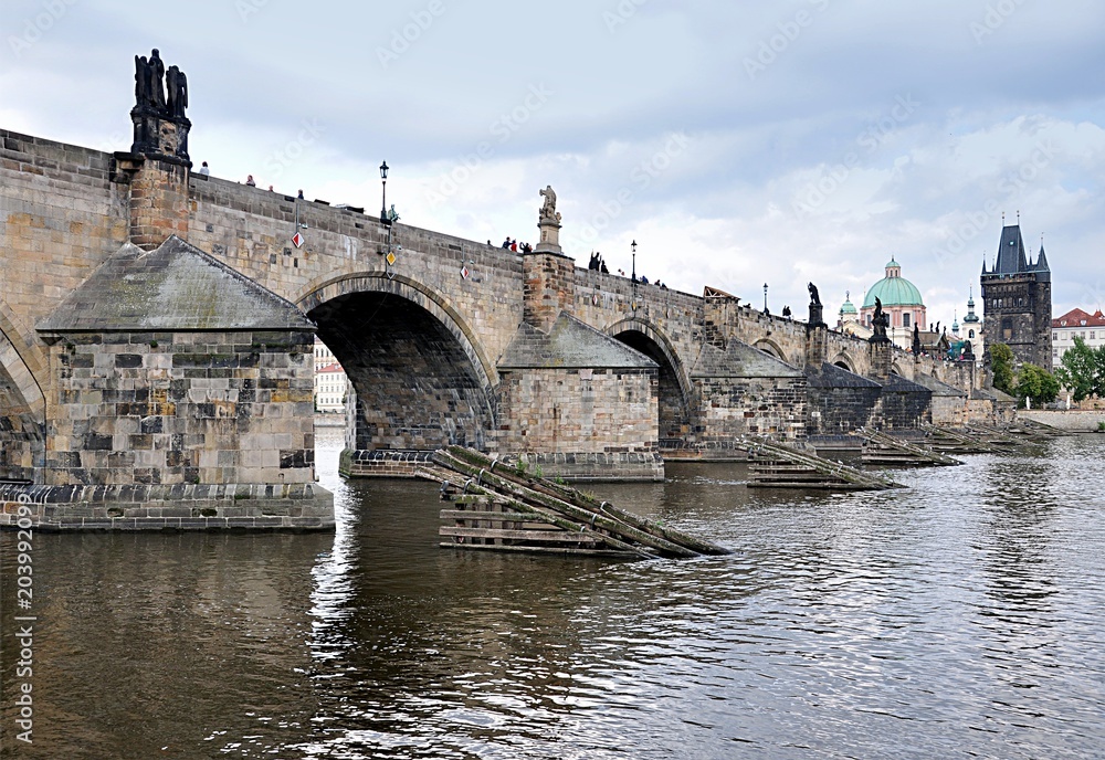 old bridge and city Prague, Czech republic, Europe 