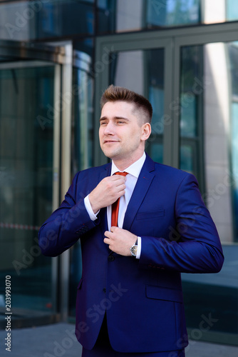 Canvas-taulu Business man adjusts his tie before the meeting or business meeting