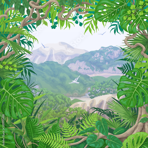 Tropical Frame on Green Landscape