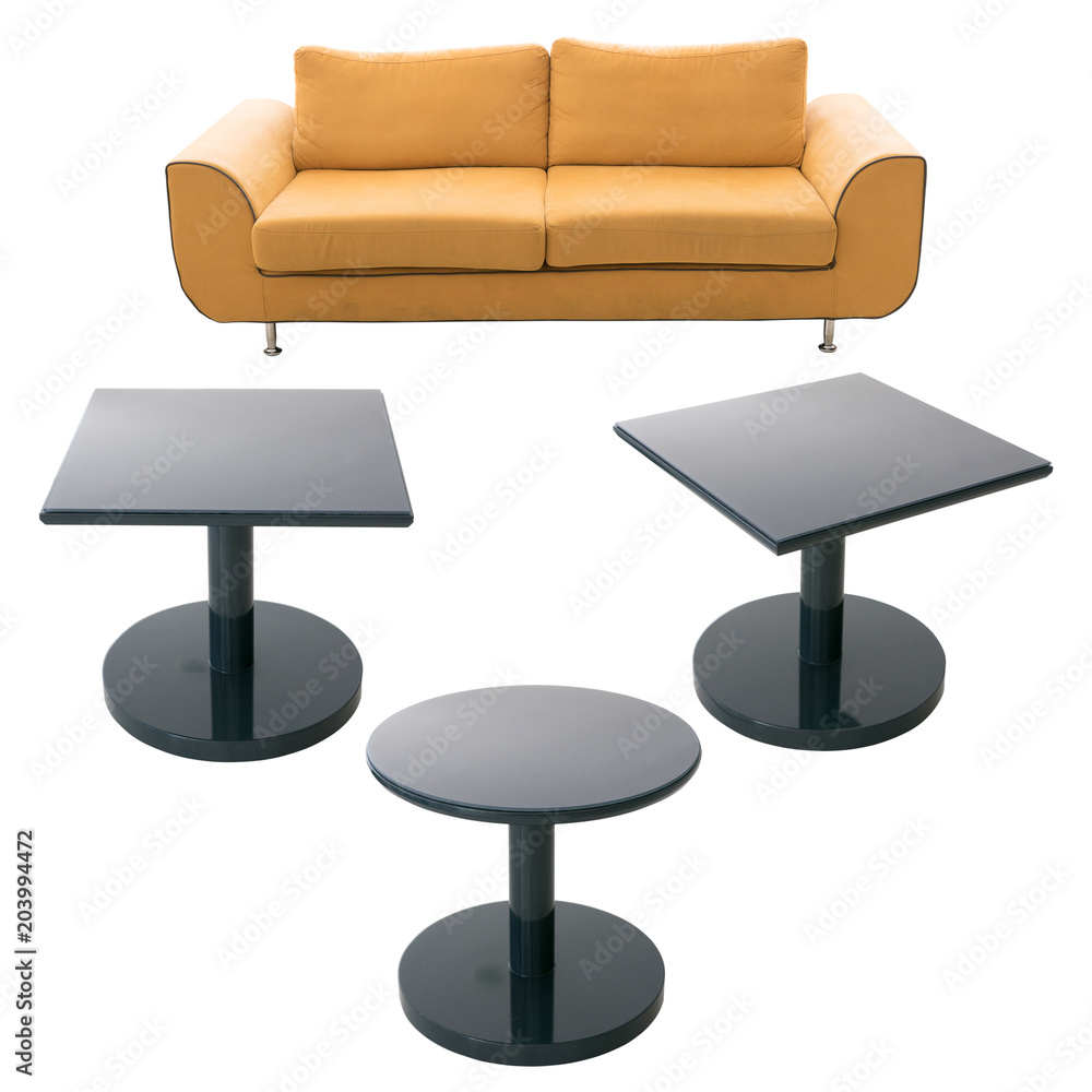 Black modern coffee tables and sofa isolated Black modern coffee tables and sofa isolated