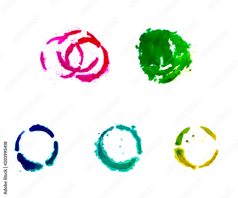 A set of gouache round spots. Decorative drawn design. Vector illustration. A set of gouache round spots. Decorative drawn design. Vector illustration.