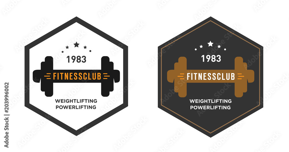 Logo template with the dumbbell, gym emblem, label, cover