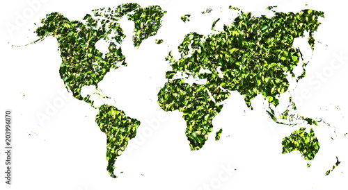 World map cut out in green leaves