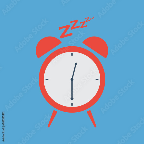 ​Sleeping clock. Flat design clock illustration. Alarm clock icon with sleep theme.