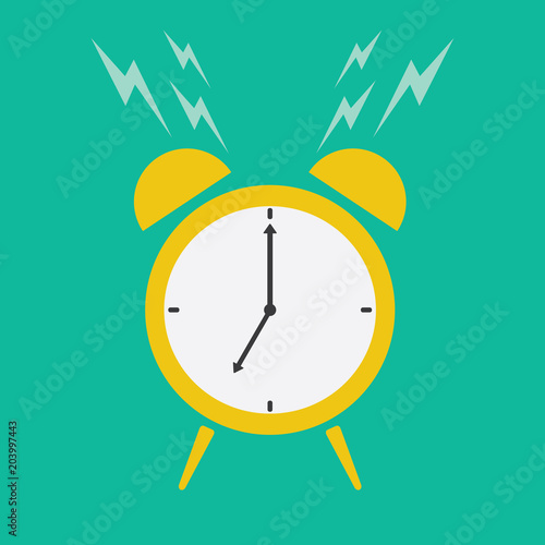 Wake up alarm clock. Flat design clock illustration. Alarm clock ringing icon.