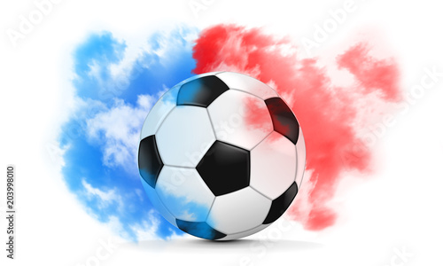 soccer ball with blue and red smoke - russian colors
