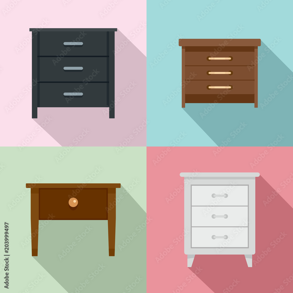 Nightstand bedside icons set. Flat illustration of 4 nightstand bedside vector icons for web Nightstand bedside icons set. Flat illustration of 4 nightstand bedside vector icons for web