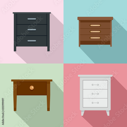 Nightstand bedside icons set. Flat illustration of 4 nightstand bedside vector icons for web