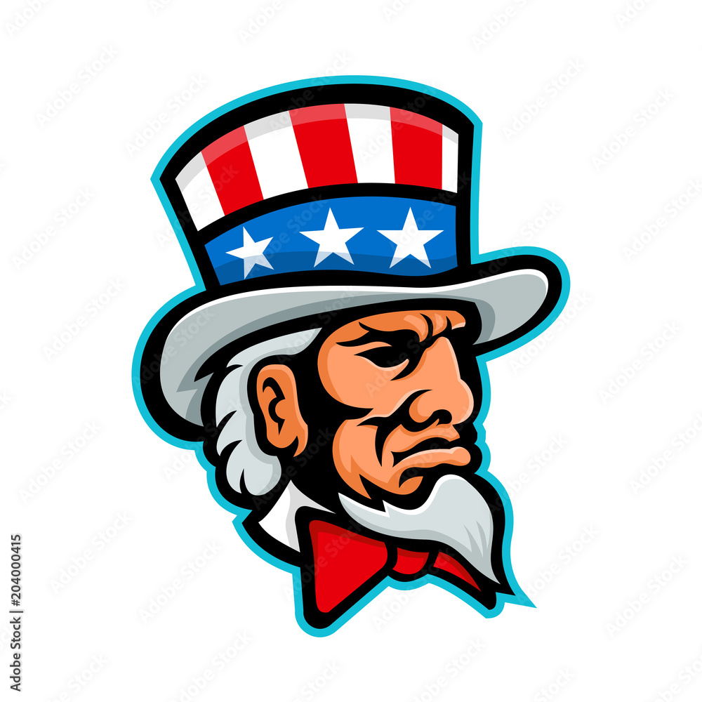 Mascot icon illustration of head of Uncle Sam, a popular symbol of the US  government in