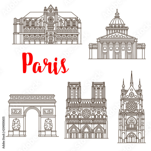 Paris famous landmarks vector buildings icons