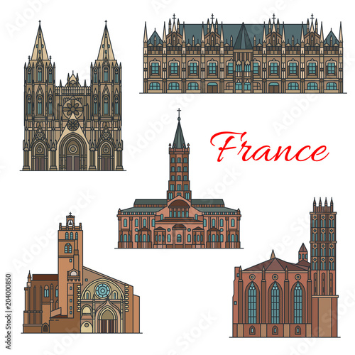 France famous travel landmarks vector icons
