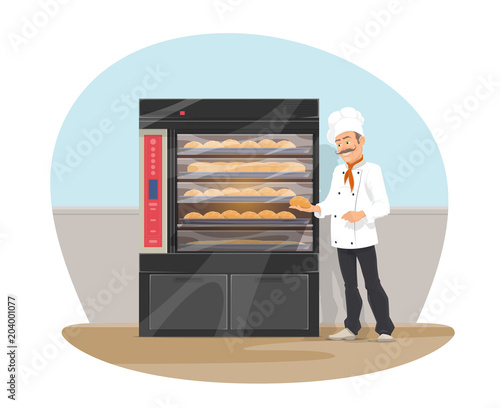 Vector bakery and baker at shop flat design