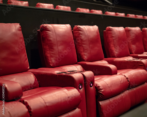 Obraz na plátně Red recliner movie theater seats in a luxury movie theater