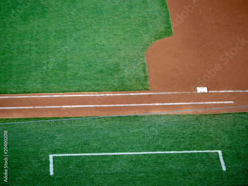 First base line and coach box of a baseball field
