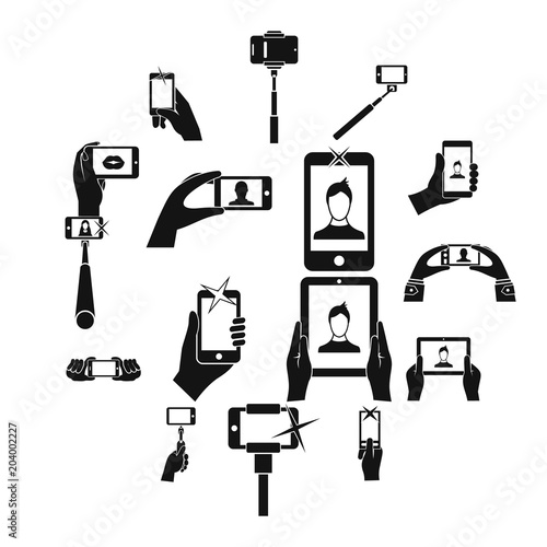 Selfie icons set, simple style