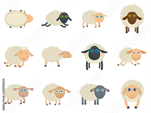 Sheep cute lamb farm icons set. Flat illustration of 12 sheep cute lamb farm vector icons isolated on white