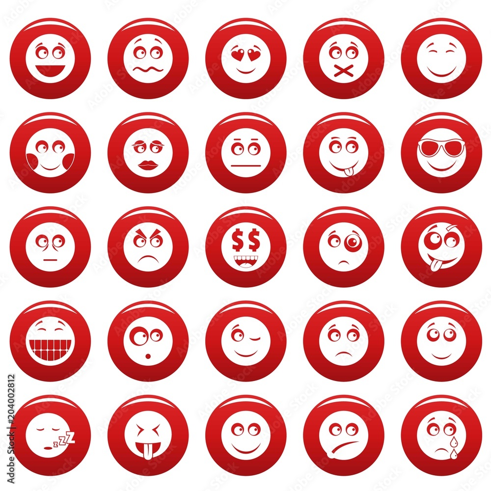 Smile icon set. Simple illustration of 50 smile vector icons red isolated Smile icon set. Simple illustration of 50 smile vector icons red isolated