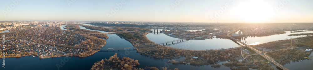 city of Kiev with a view of the Obolon area, the North Bridge and the right side of the city