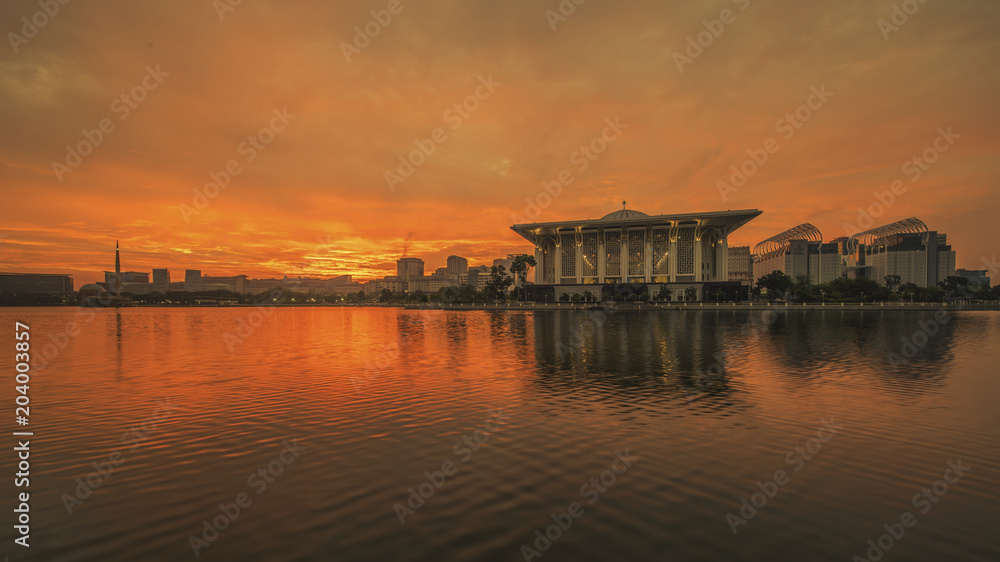 Sunrise view at Masjid Besi (Iron Mosque) or Masjid Tuanku Mizan Zainal Abidin, Putrajaya, Malaysia