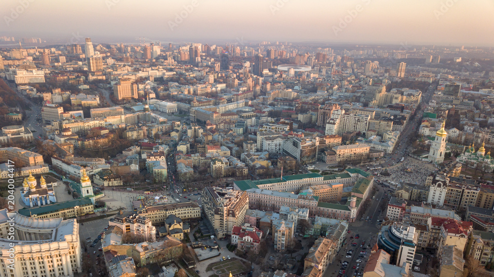 Sophia Tower and square, city center and Olympic Stadium in the city of Kiev
