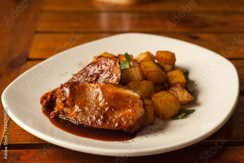 grilled meat with fried potatoes