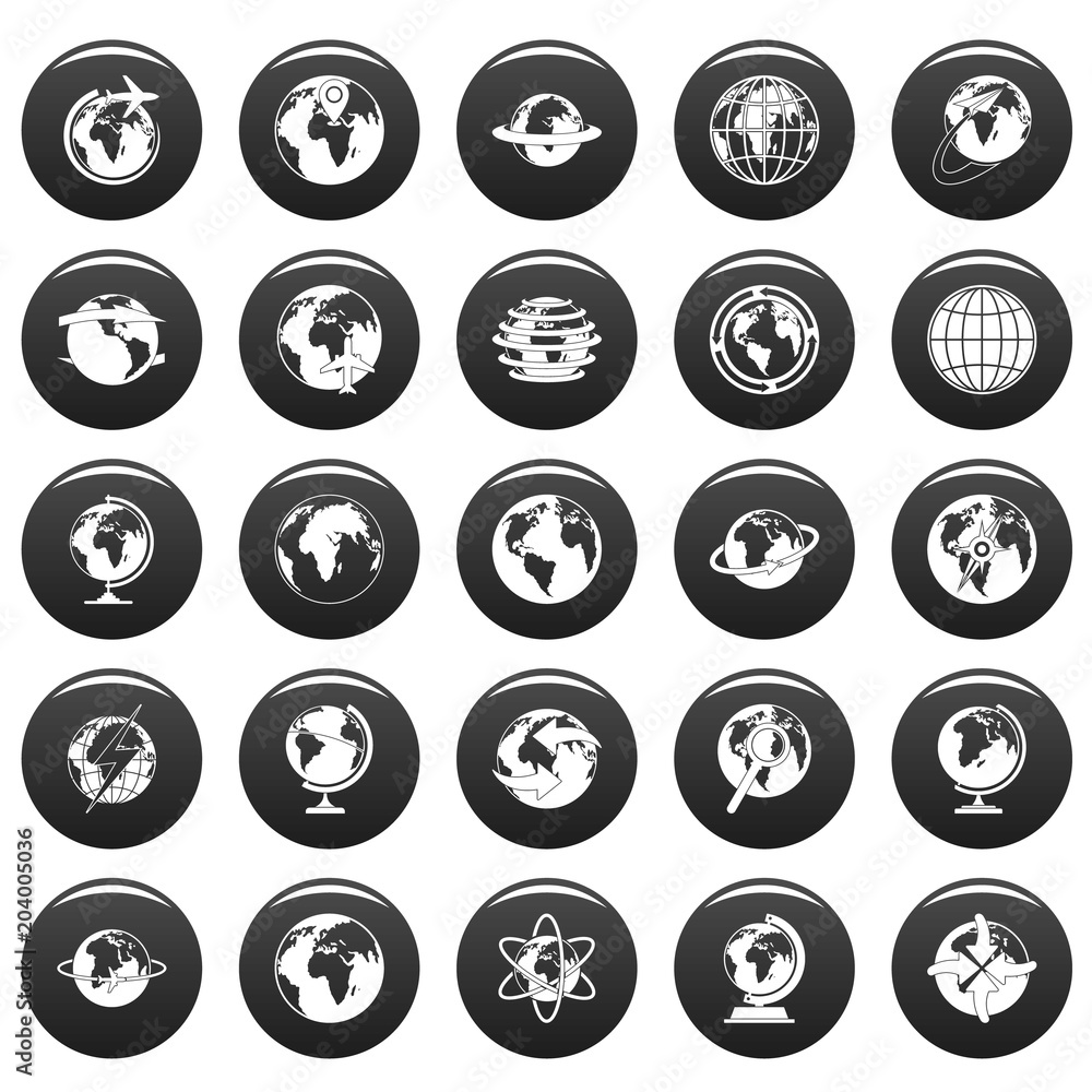 Globe Earth icons set. Simple illustration of 25 Globe Earth vector icons black isolated Globe Earth icons set. Simple illustration of 25 Globe Earth vector icons black isolated