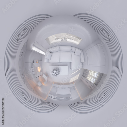 3d Render 360 degree seamless panorama interior design living room 