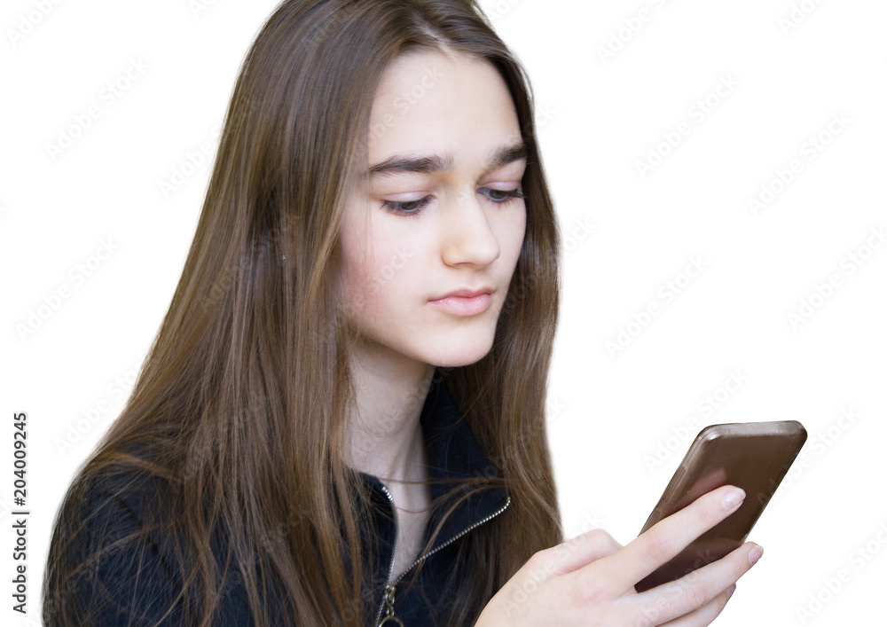 Portrait of young beautiful girl with a smartphone Portrait of young beautiful girl with a smartphone