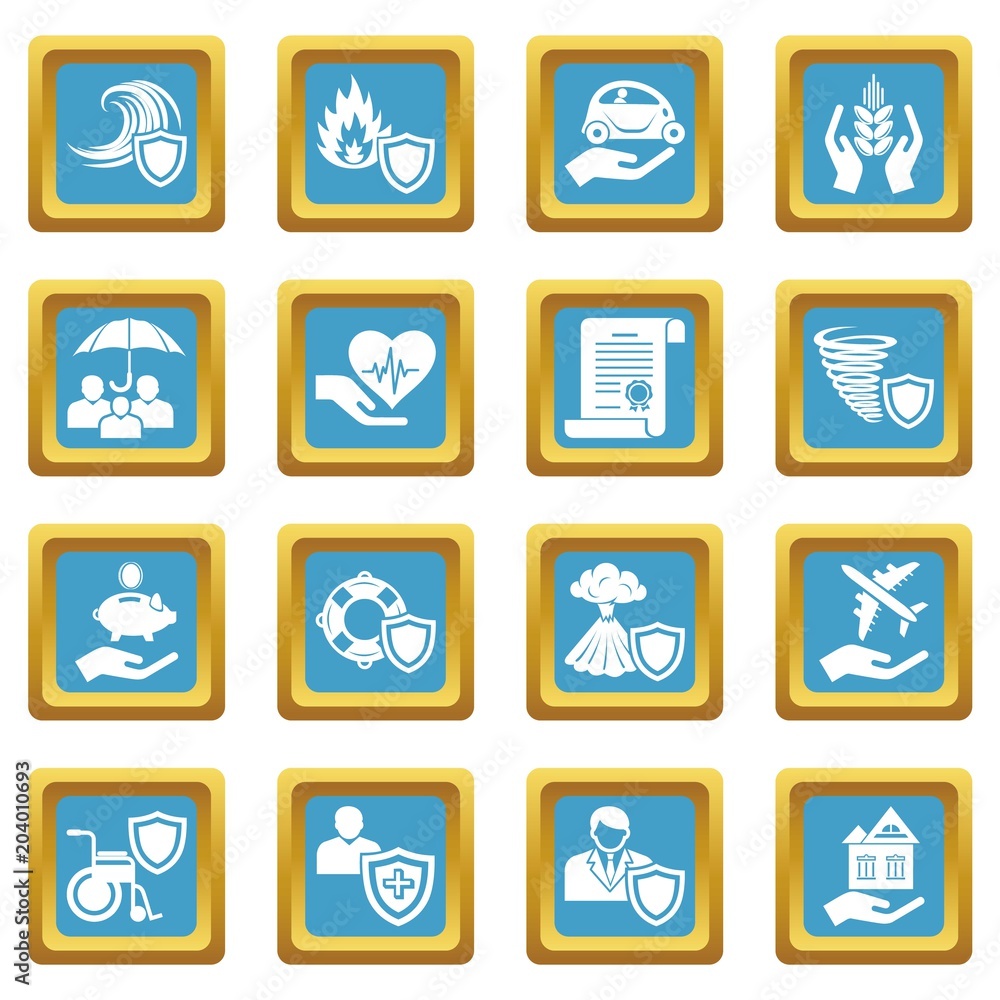 Insurance icons set sapphirine square vector